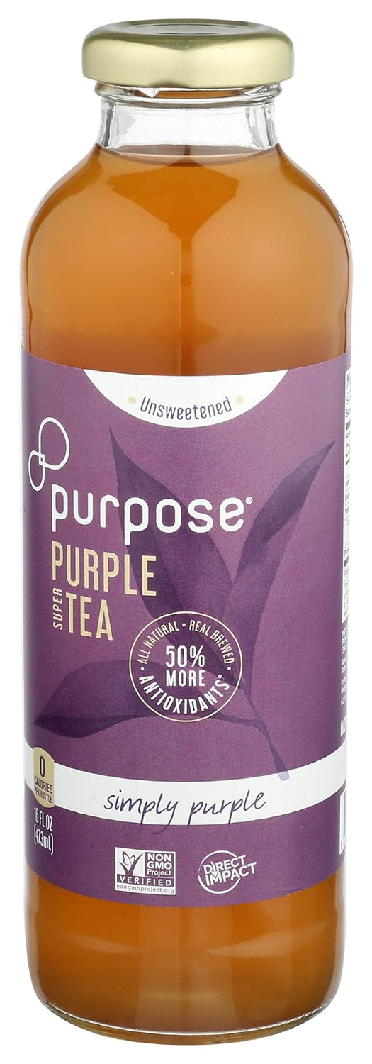 Purpose Tea, Blood Orange - Bottled Iced Tea, All Natural Brewed Organic Purple Leaves, Unsweetened, Pure, Non-GMO, High in Antioxidants and Anthocyanins, Healthy Drinks - 16 oz (Pack of 12)