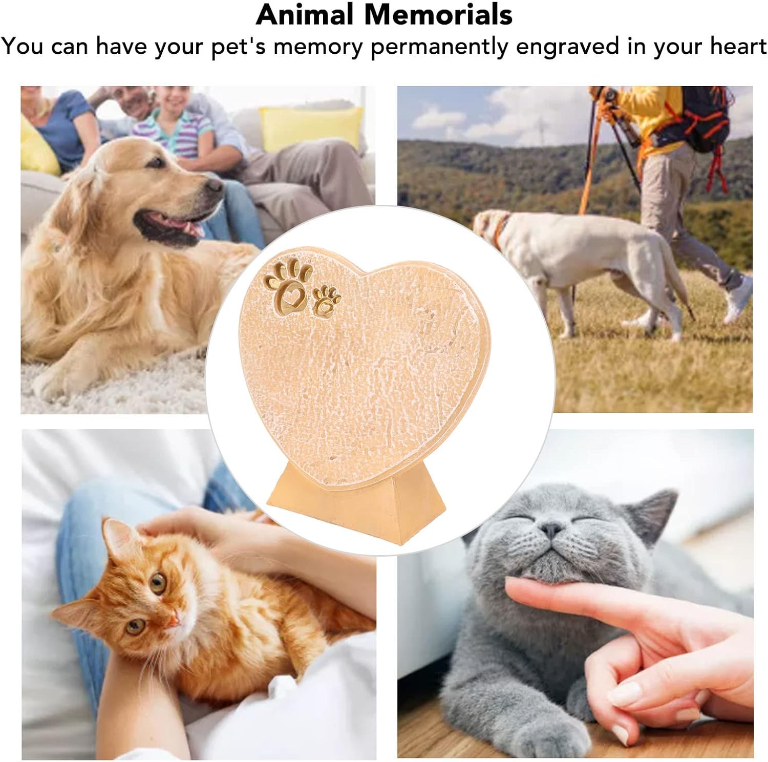 Dog Pet Memorial Stones, Standing Heart Shaped Resin Pet Dog Headstones Grave Markers, Cat Remembrance Ornament for Outdoor Courtyard (Sandy Yellow)