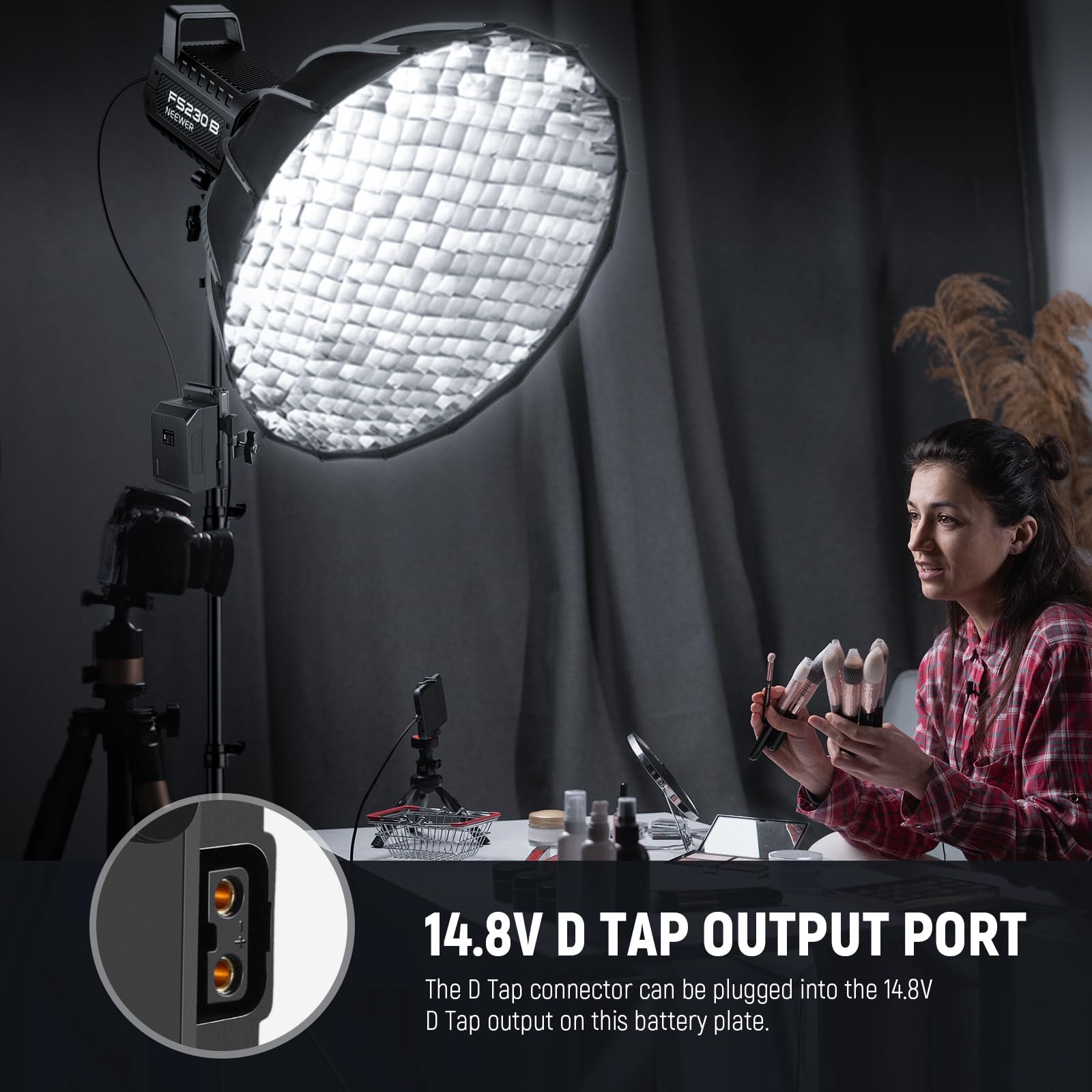 NEEWER Płyta akumulatorowa do montażu w kształcie litery V z uchwytem na drążek mocujący Super Clamp i D Tap do 3-pinowego kabla XLR do ciągłego oświetlenia wideo, tylko zasilacz Light FS Series