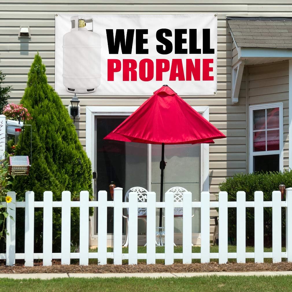 Vinyl Banner Multiple Sizes We Sell Propane Outdoor Advertising Printing Business Outdoor Weatherproof Industrial Yard Signs White 4 Grommets 16x40Inches