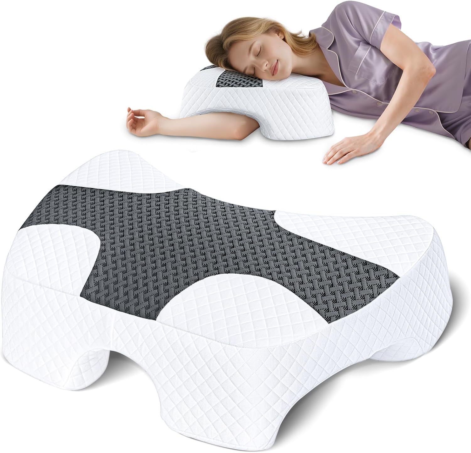 SAHEYER Side Sleeper Pillow with Arm Hole, Memory Foam Shoulder Multi-Angle Armholes Pillow for Many Sleeping Positions, Ergonomic Support for Neck (Grey)