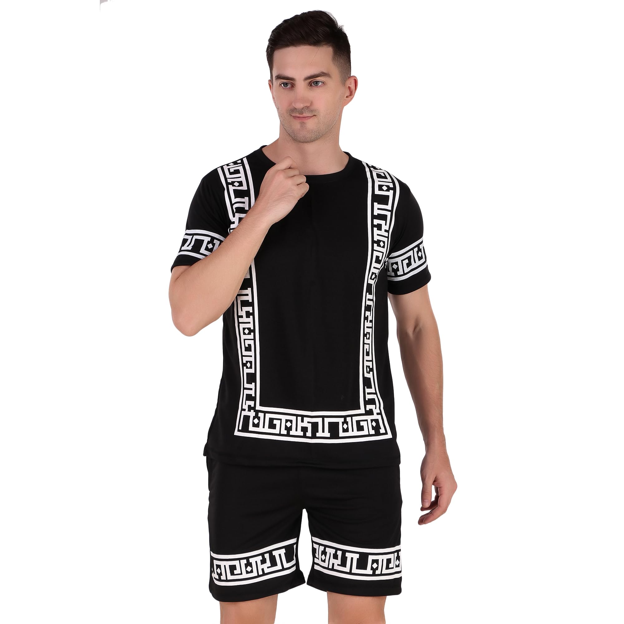 Toxic ADDICTIONMen's Co ord set Summer Beach Style Loose T-Shirt Holidays Casual Suit Men's Border Printed Two Piece Short Set