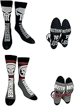 Hyp "Sock Talk" Marvel Punisher 2 Pack Men's Crew Socks - Black & Grey Skull Logo - Bottom Sole Text: Nothing to Lose & Better Hope... - Men's Shoe Size 6-12