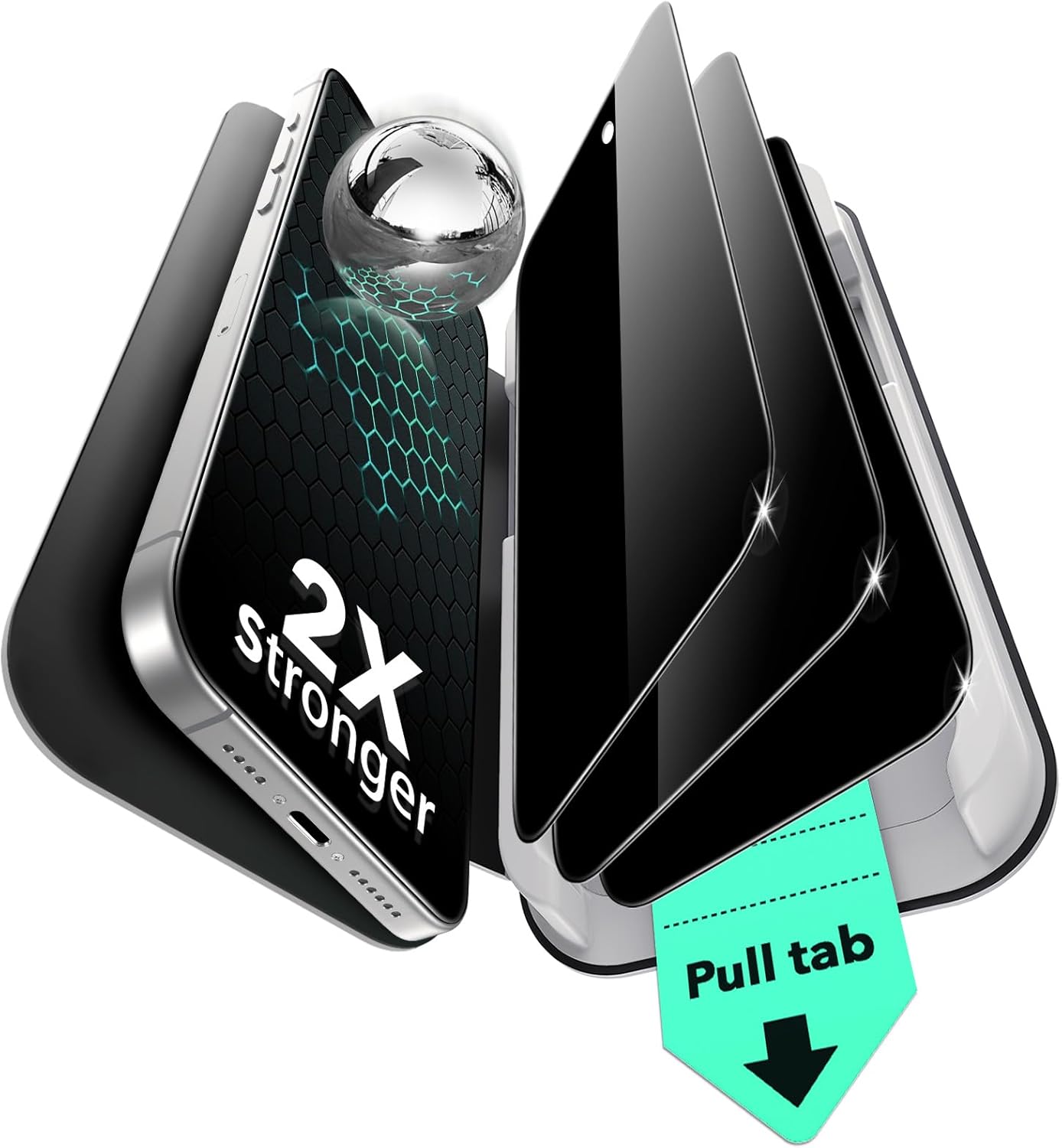 Product image of ESR 3 Pack for iPhone 16 Pro Privacy Screen Protector, Military Grade Shatterproof, 9H Hardness, Anti-spy Tempered Glass with UltraFit Tray