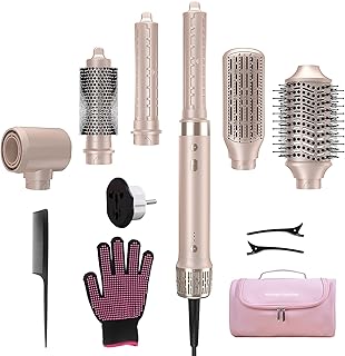Dual Voltage StyleVibe 6-in-1 Air Styler, Hair Dryer & Blow Dryer Brush with Travel Case - Auto Wrap Curls (L/R), Fast Drying, Thermal Brush for Blowouts & Frizz-Free Volume, No Heat Damage