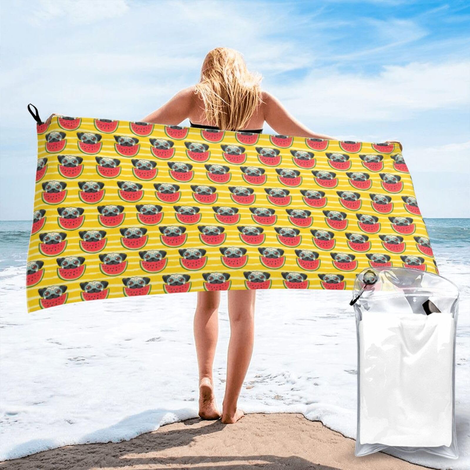 KAPPTYY Funny French Bullfighting Watermelon Print Quick Dry Towel Bath Shower Beach Wrap For Gym Vacation Adults