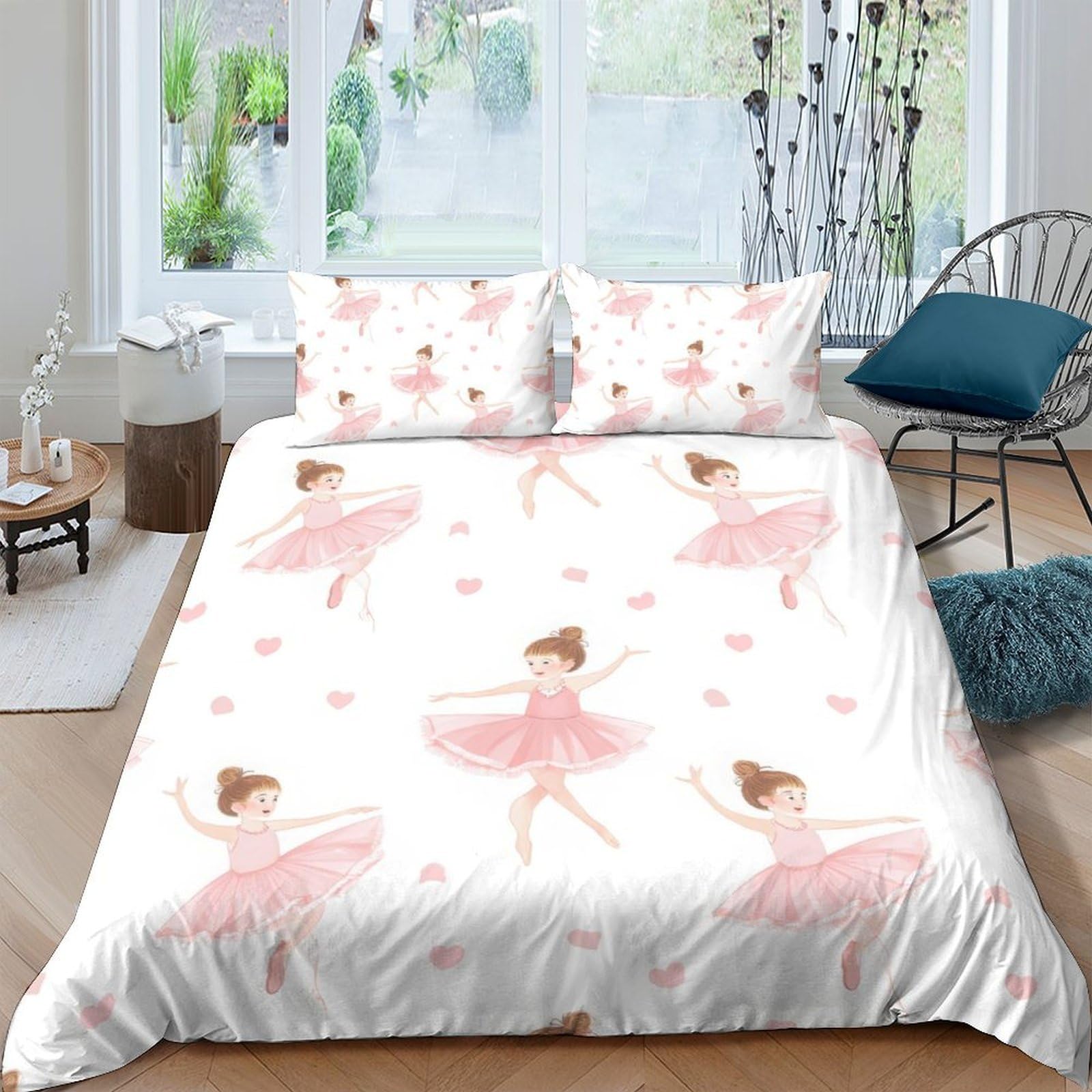 GPLZQXKJNH 3D Printed Ballet Dancer Duvet Cover Microfiber Soft Breathable Pink Ballerina Bedding Set with 2 Pillowcases for Bedroom Decor Single（135x200cm）