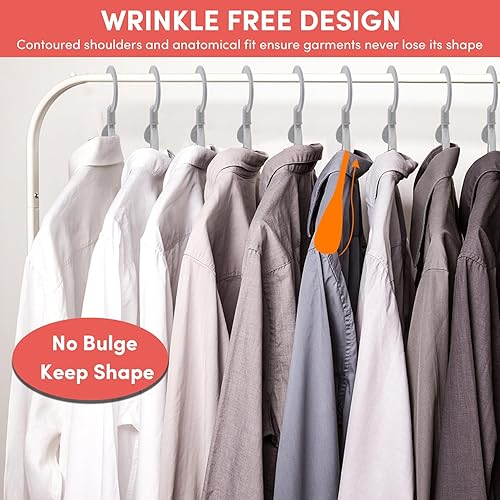 Miniatura 4 de Paquete de 20 perchas de plástico para ropa, extra gruesas, anchas, con gancho giratorio de 360, antideslizantes, ahorran espacio para trajes,