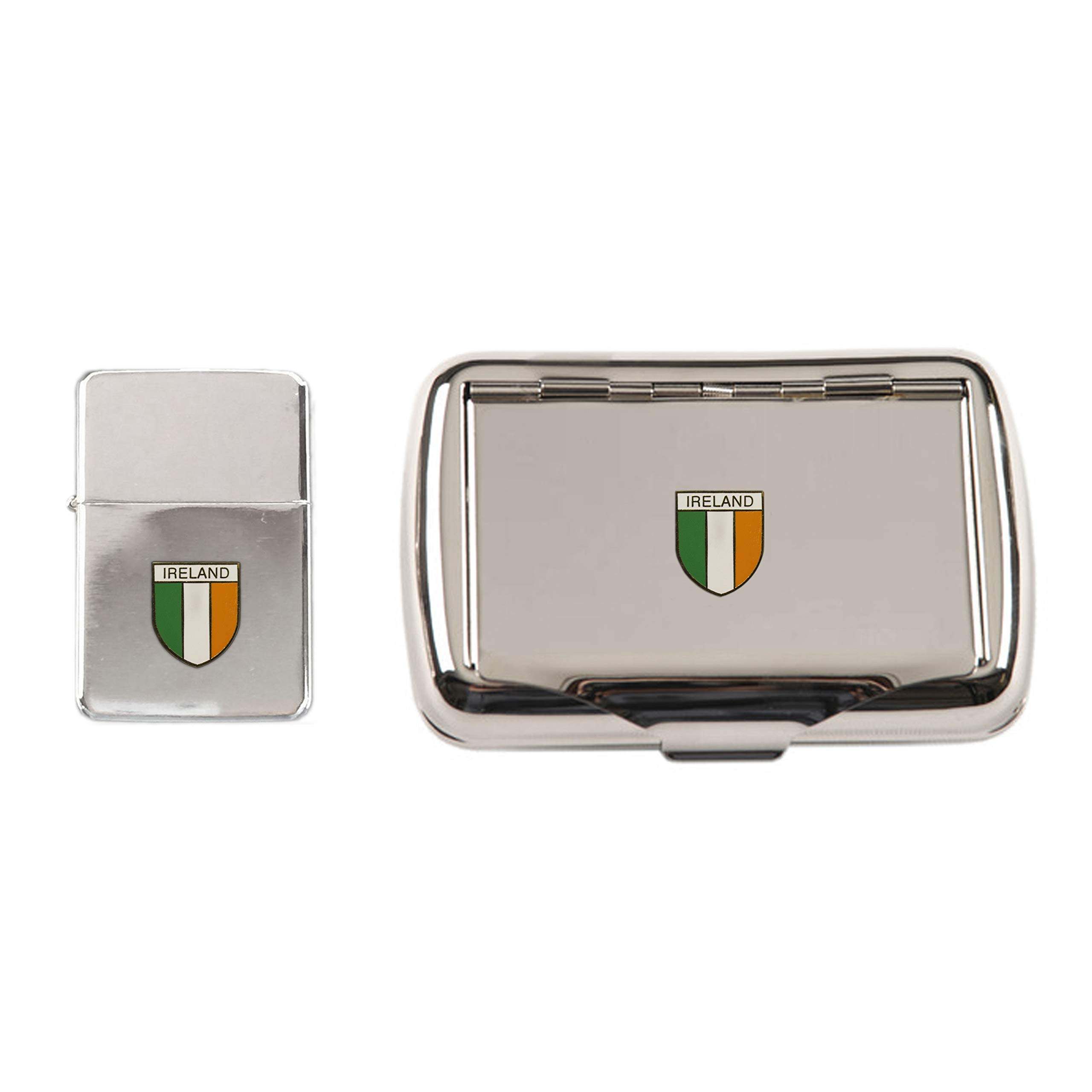 Knight. Tricolor Irish Tricolour Polished Chrome Tobacco Tin And Stormproof Petrol Lighter