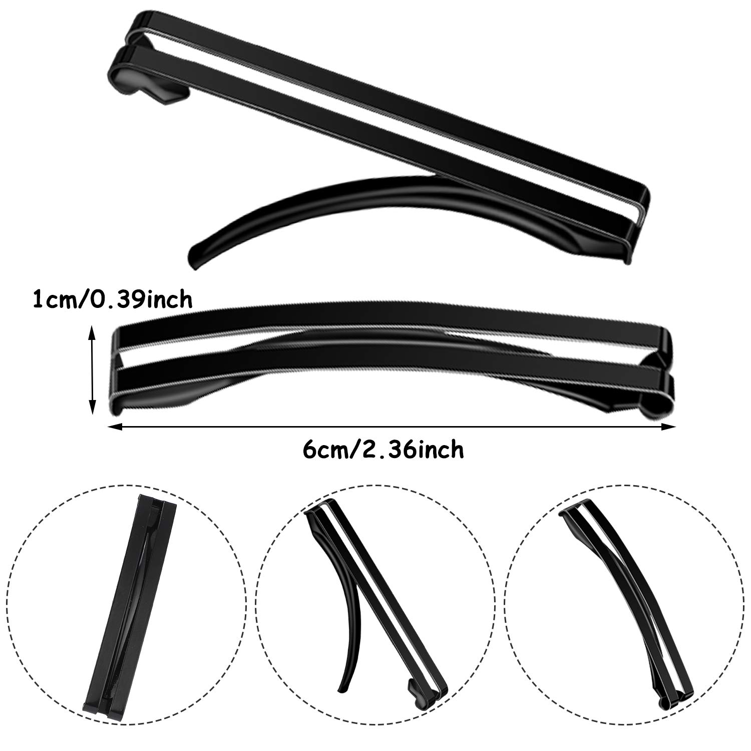 48 pinzas de metal antideslizantes para el cabello, horquilla de centro abierto, pasadores de metal de 2.36 x 0.39 pulgadas, horquilla de botón a presión para mujer, dorado, plateado, negro y café 3