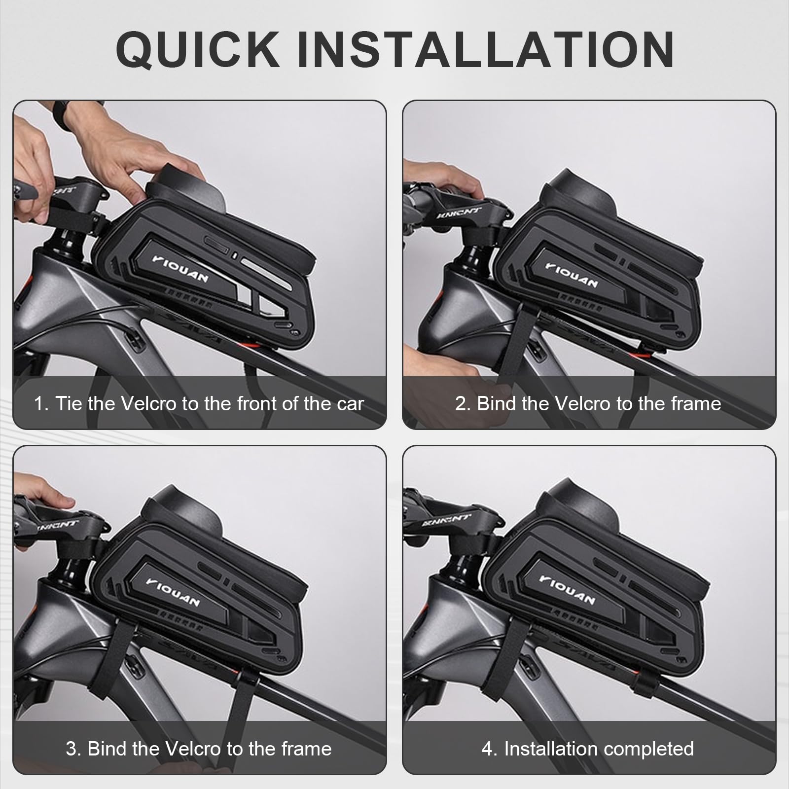 Borsa per bicicletta impermeabile, borsa per telaio in con touch screen in TPU, borsa manubrio MTB, supporto per telefono per bicicletta fino a 8" (24×12×12cm)