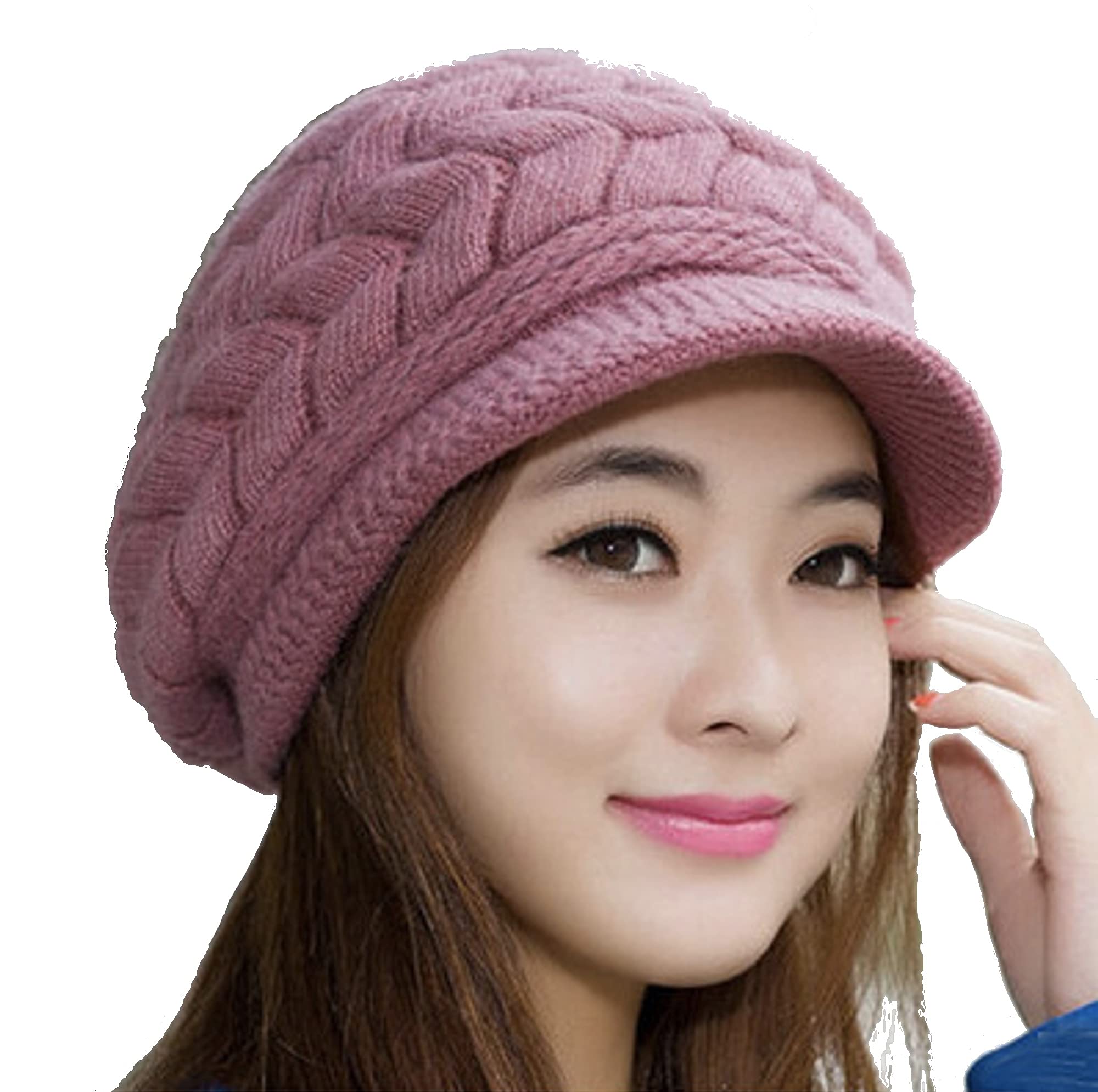 Roll Up Women's Girls Cute Fall Winter Cozy Fur Earflap Knitted Wool Ski Cap Beret Newsboy Beanie Hat Visor (Purple1)