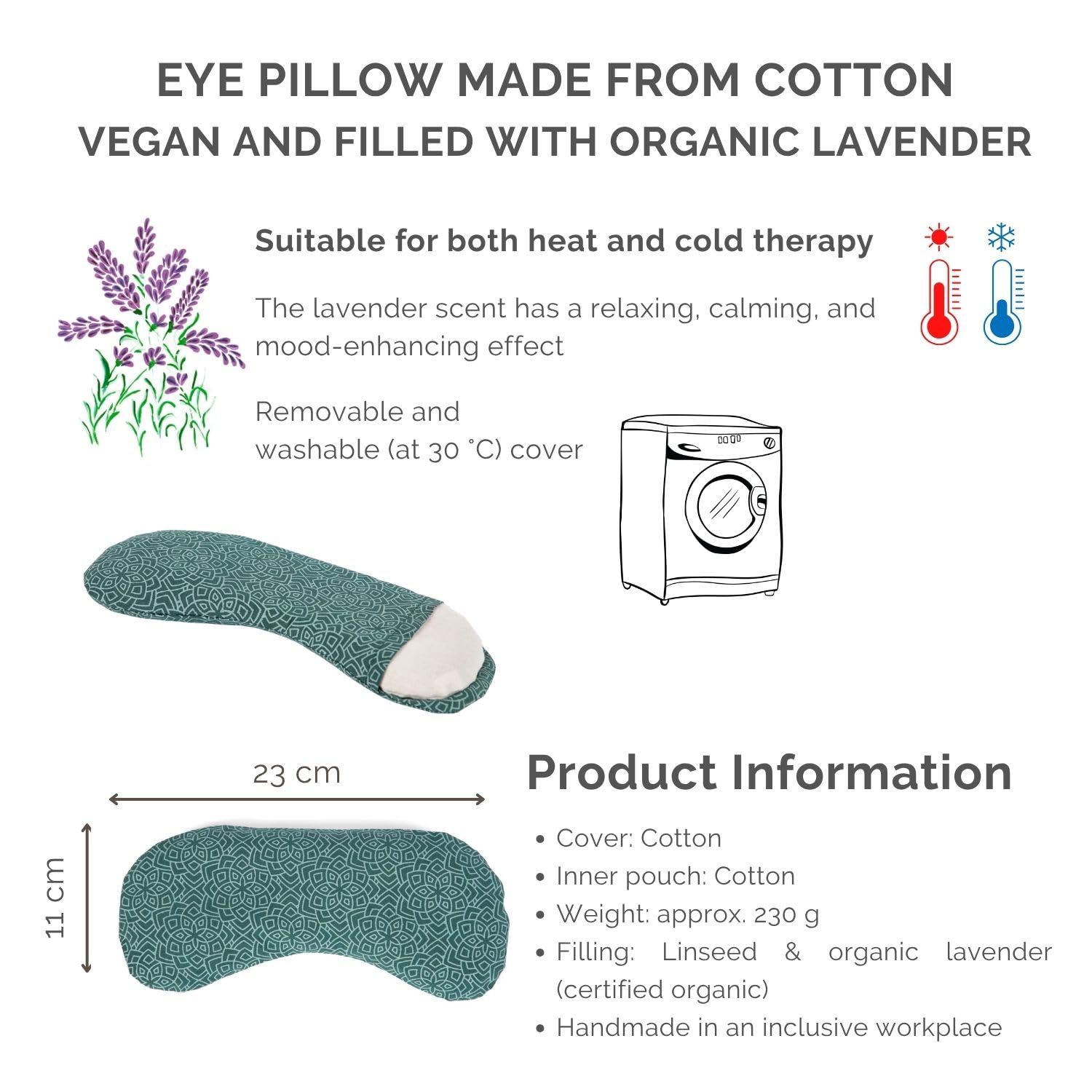 Bodhi Coussin pour les yeux doux en coton - Garnissage en graines de lin bio et lavande bio - Végétalien - Masque pour les yeux pour le yoga, la détente et la méditation - Disponible en plusieurs