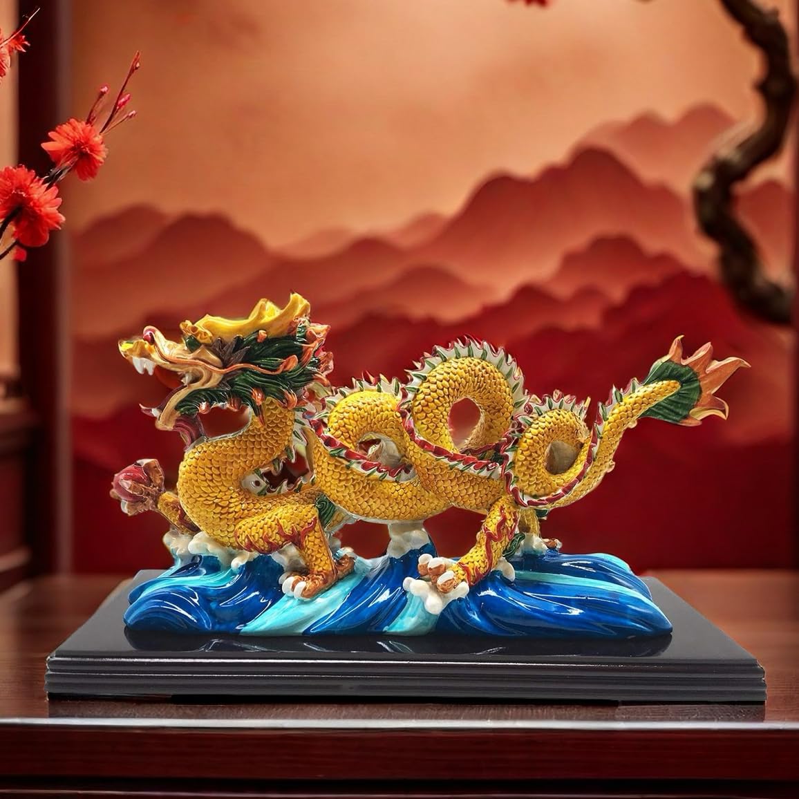 FUNSXBUG 11 Inch Large Chinese Feng Shui Dragon Statue Sculpture Figurines Feng Shui Decor Home Office Decoration Tabletop Decor Ornaments Good Lucky Gifts