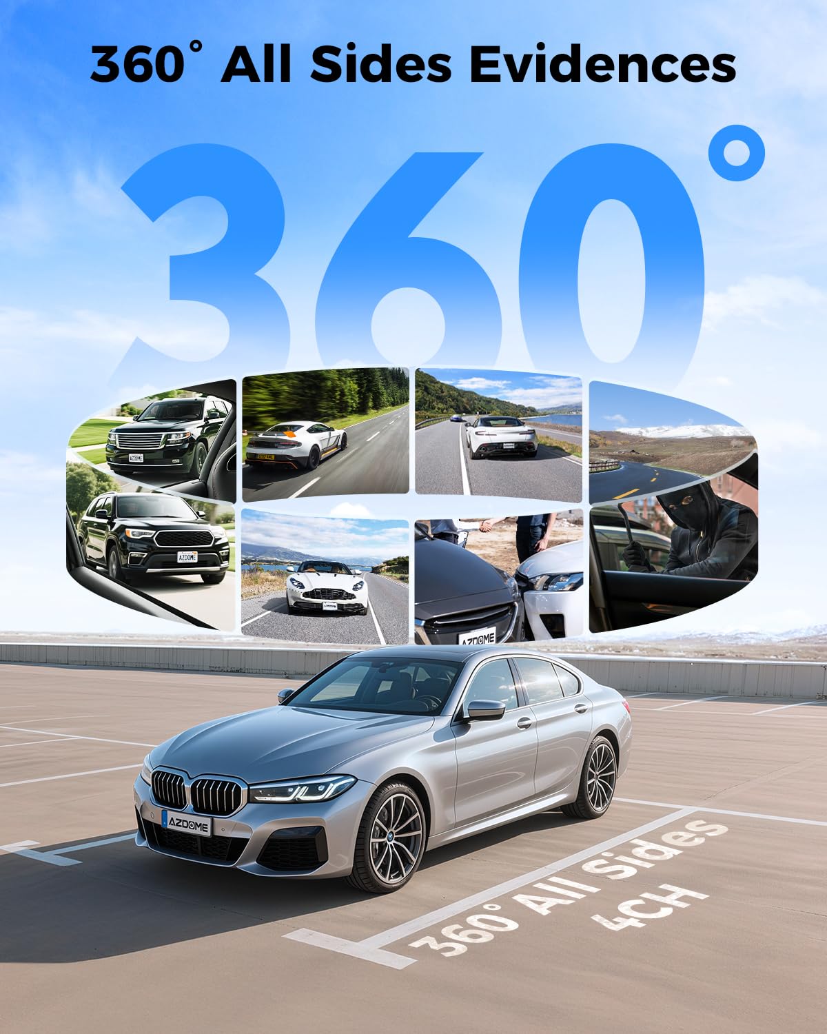 AZDOME M660 Cámara de Coche Dashcam 4 Canales para Coche 1440P+3 * 1080P, 360° Delantera Trasera 5GWiFi, cámara de salpicadero controlada por Voz con GPS, WDR, Eingebaute 128 GB eMMC-Speicher