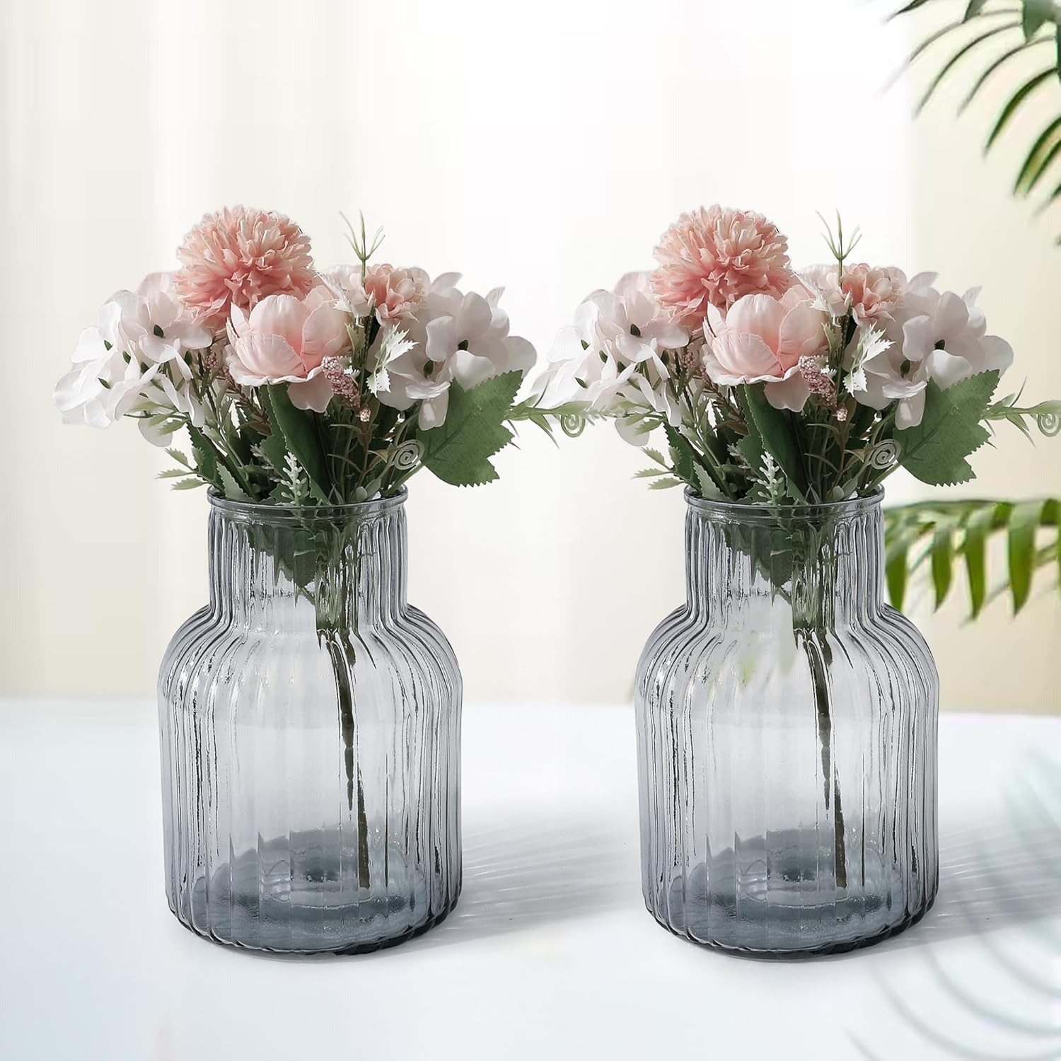 Ekhasa Grey Flower Glass Vase for Home Decor | Glass Vases Home Decor for Living Room & Home Decoration | Flower Vase Aesthetic Flower Pots for Home Table Decorative Items Dining Table (Set of 2) Ekhasa Grey Flower Glass Vase for Home Decor | Glass Vases Home Decor for Living Room & Home Decoration | Flower Vase Aesthetic Flower Pots for Home Table Decorative Items Dining Table (Set of 2)