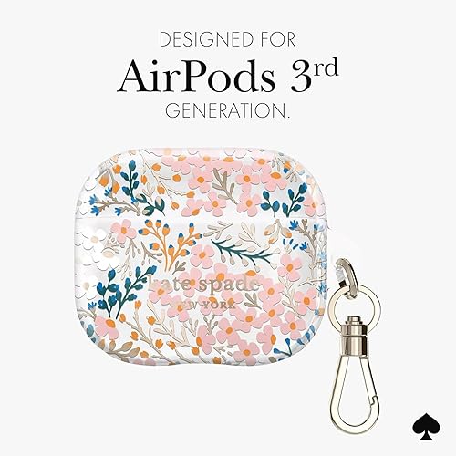 Miniatura 5 de Kate Spade New York AirPods Funda protectora con llavero - Rosa floral multicolor, compatible con Airpods de 3 generación