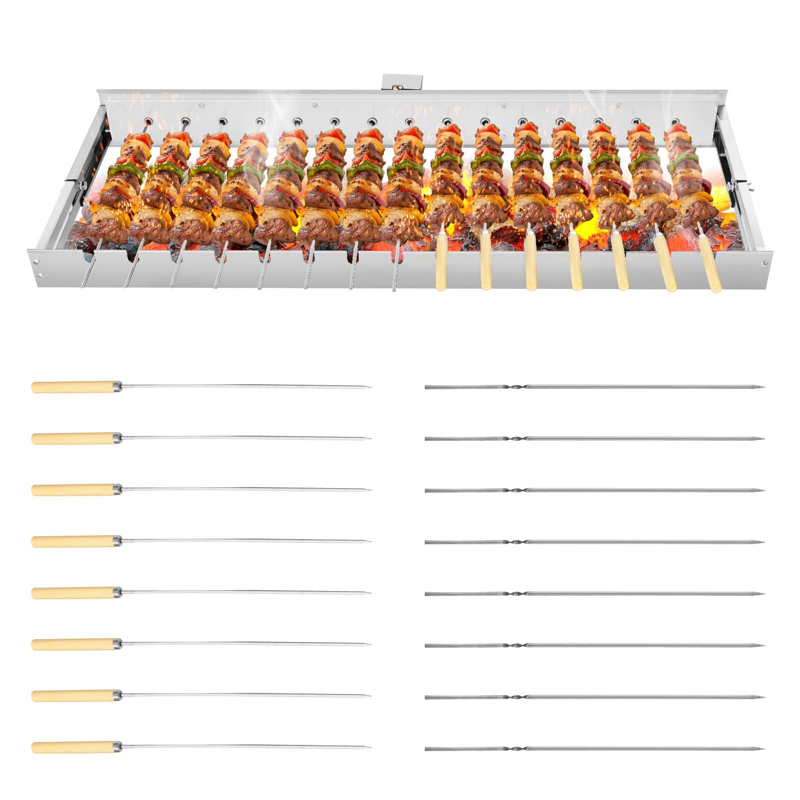 Elektryczny grill obrotowy ze stali nierdzewnej, regulowany obszar gotowania 16-30 cm, USB, automatyczny ruszt do grillowania, grill na węgiel drzewny, na piknik, imprezę ogrodową, do domu, na