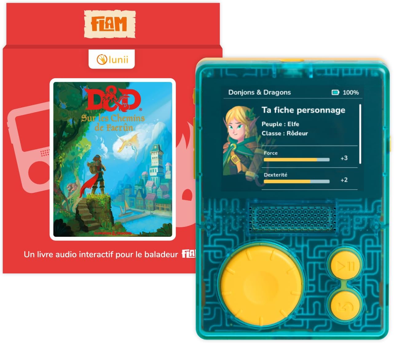 Lunii - FLAM Play D&D (Dungeons and Dragons-Hasbro) Walkman Set - for Children from 7 to 11 Years-2 Interactive Audiobooks Included - Storybox made in France, 3760361141886