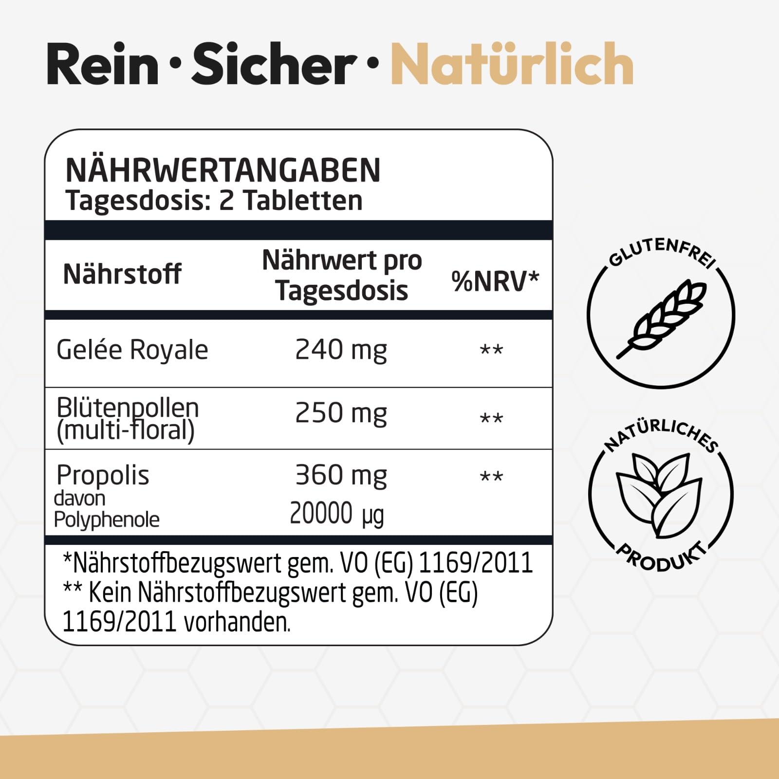 Bee&You Propolis, Gelée Royale & Blütenpollen Tabletten 500 mg – 60 Tabletten, Natürlich & ohne Zusatzstoffe