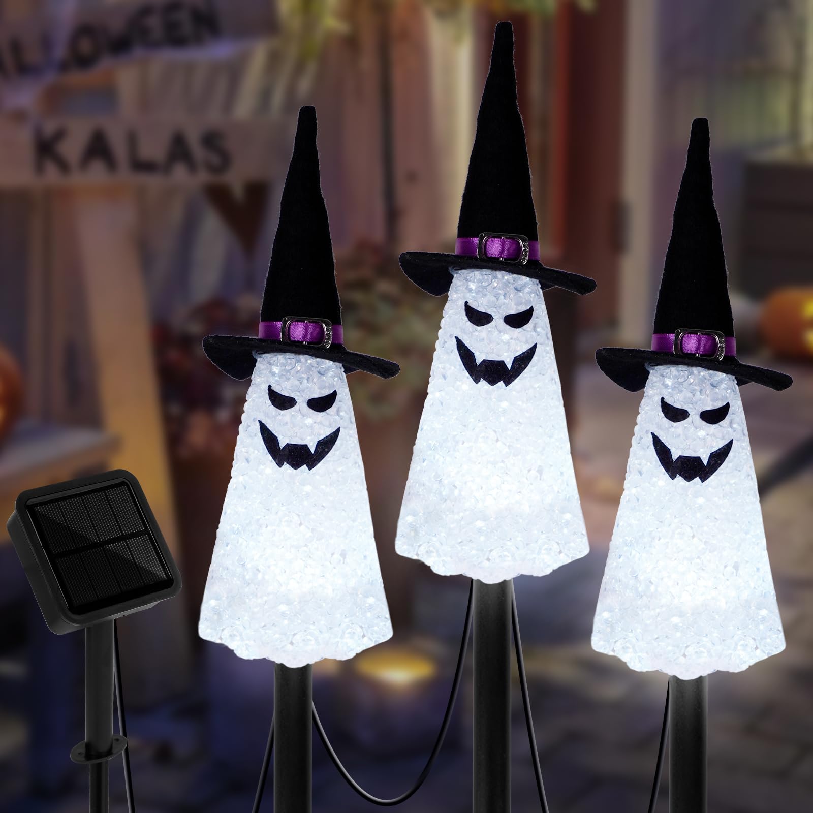 LIGHTSHINE3PCS Ghost Solar Halloween Decorations, Solar Landscape Pathway Lights, Garden Stakes Light, Outdoor Halloween Lights Decor for Yard, Patio, Porch (White)