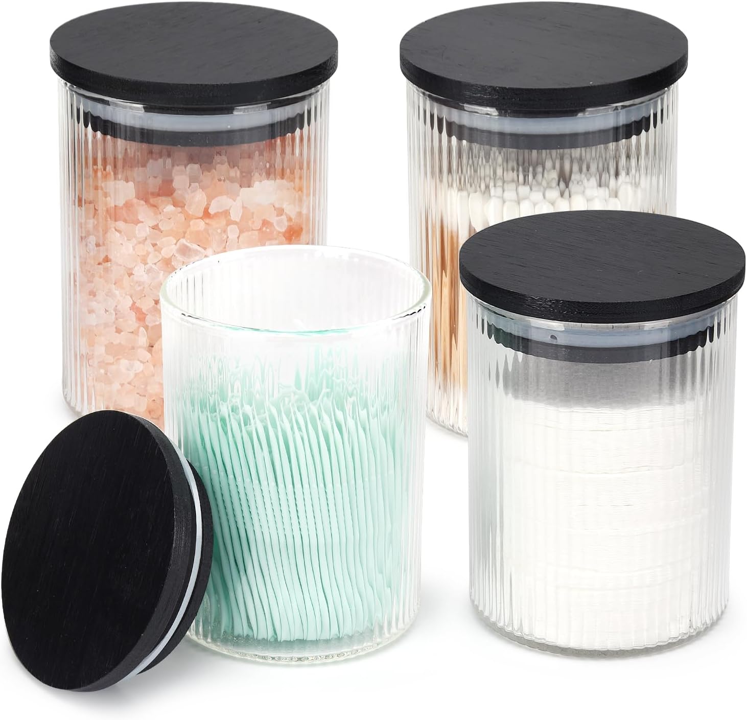 Amazon.com: BKYFPQ 4 Pack Glass Qtip Holder Dispenser Set - Apothecary Jars with Lids for Vanity ...