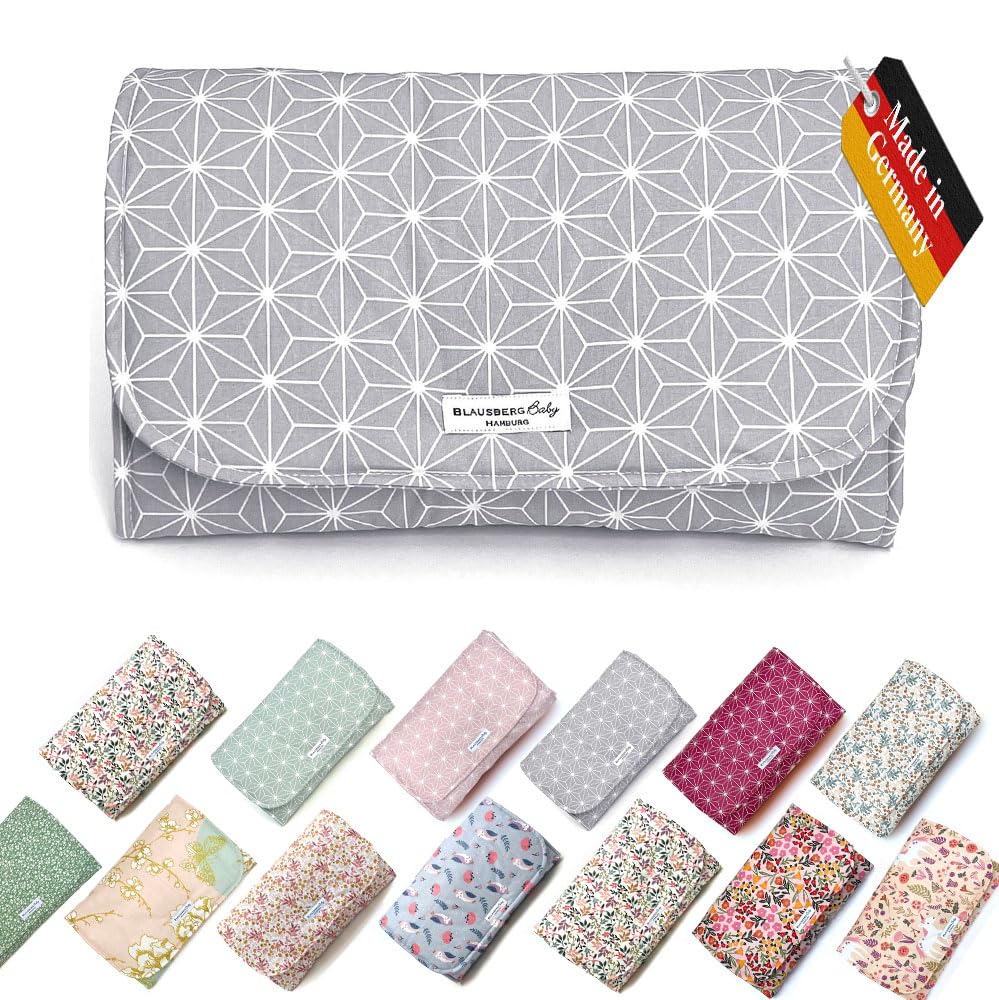 Blausberg Borsa per pannolini lavabile con fasciatoio da viaggio – Materiali certificati Oek-Tex Standard – Made in Germany – Happy Star grigio, Happy Star, grigio, lavabile