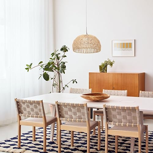 Miniatura 3 de Baluue Pantalla de lámpara de ratán tejido, cubiertas de lámpara de araña hemisféricas, accesorio de luz, lámpara colgante de repuesto para lámpara