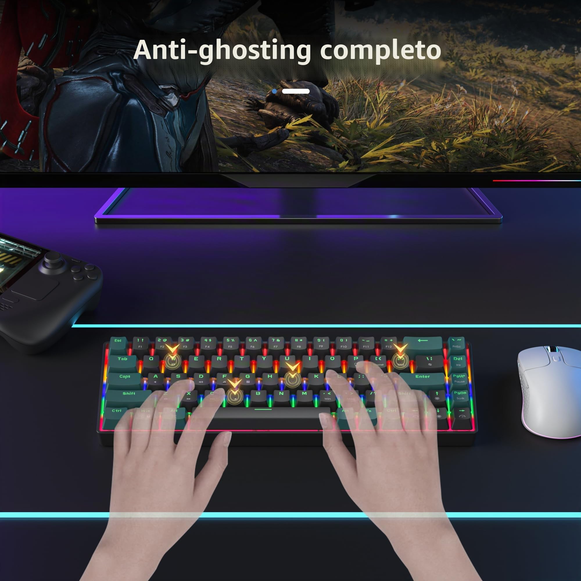 Teclado 65%, Compact Mechanical Keyboard 68 Teclas,Teclado Gaming 60 Mecanico with Interruptor Rojo Lineal,QWERTY Americano para Computadoras Portátiles de Escritorio y Gamers