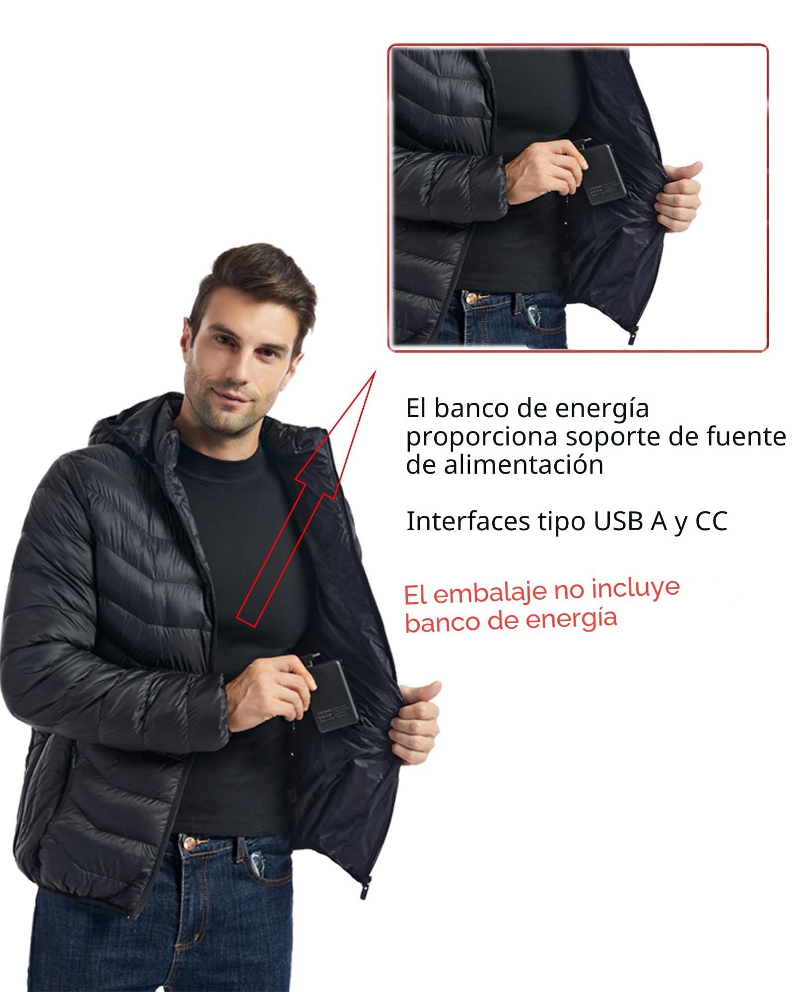 Monave Chaqueta Calefactable Hombre Mujer Chaqueta de Plumas Calefactable con 23 Elementos Calefactores de Grafeno, 3 Niveles de Temperatura Chaleco Calefactable para pesca, actividades al aire