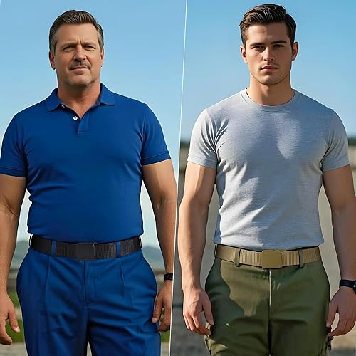 Miniatura 3 de Cinturón táctico militar de nailon para hombre, 2 unidades por paquete, cinturón de malla con hebilla de plástico, cinturón de lona, regalo para el