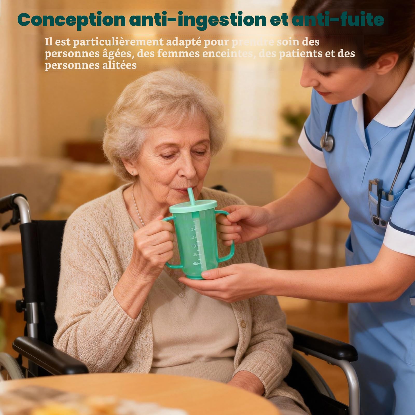 Tasse à bec bleu pour personnes âgées : gobelet avec poignée et bec, 350 ml tasses anti-fuite pour personnes âgées, gobelets à bec pour adultes