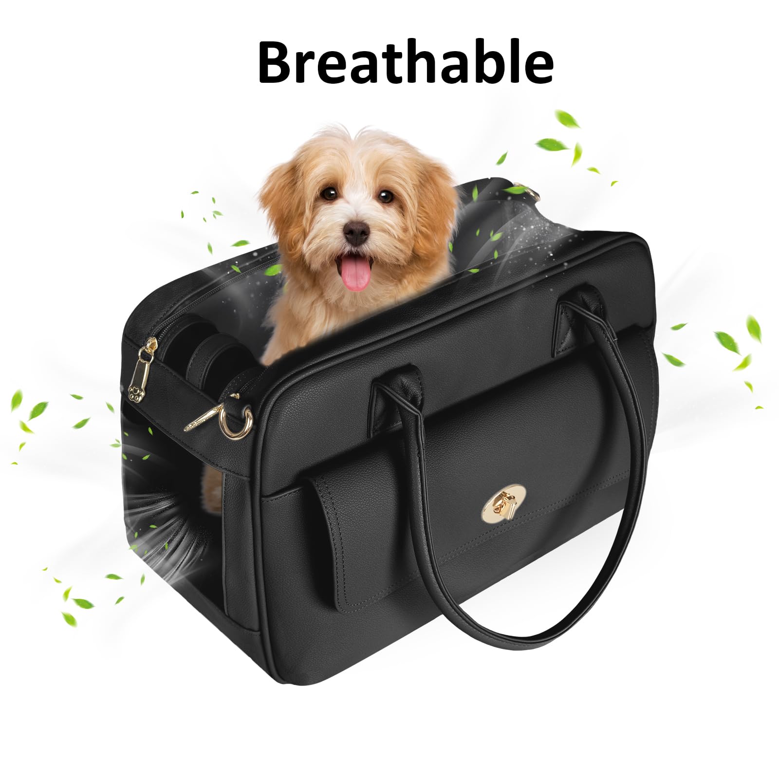 Fashion Pet Carrier Dog Purse Carrier Cat Soft Side Carriers for Puppy Kitten, Stylish Leather Handbag Tote Travel Pet Bag for Small Dogs Cats, TSA-Airline-Approved (Black)