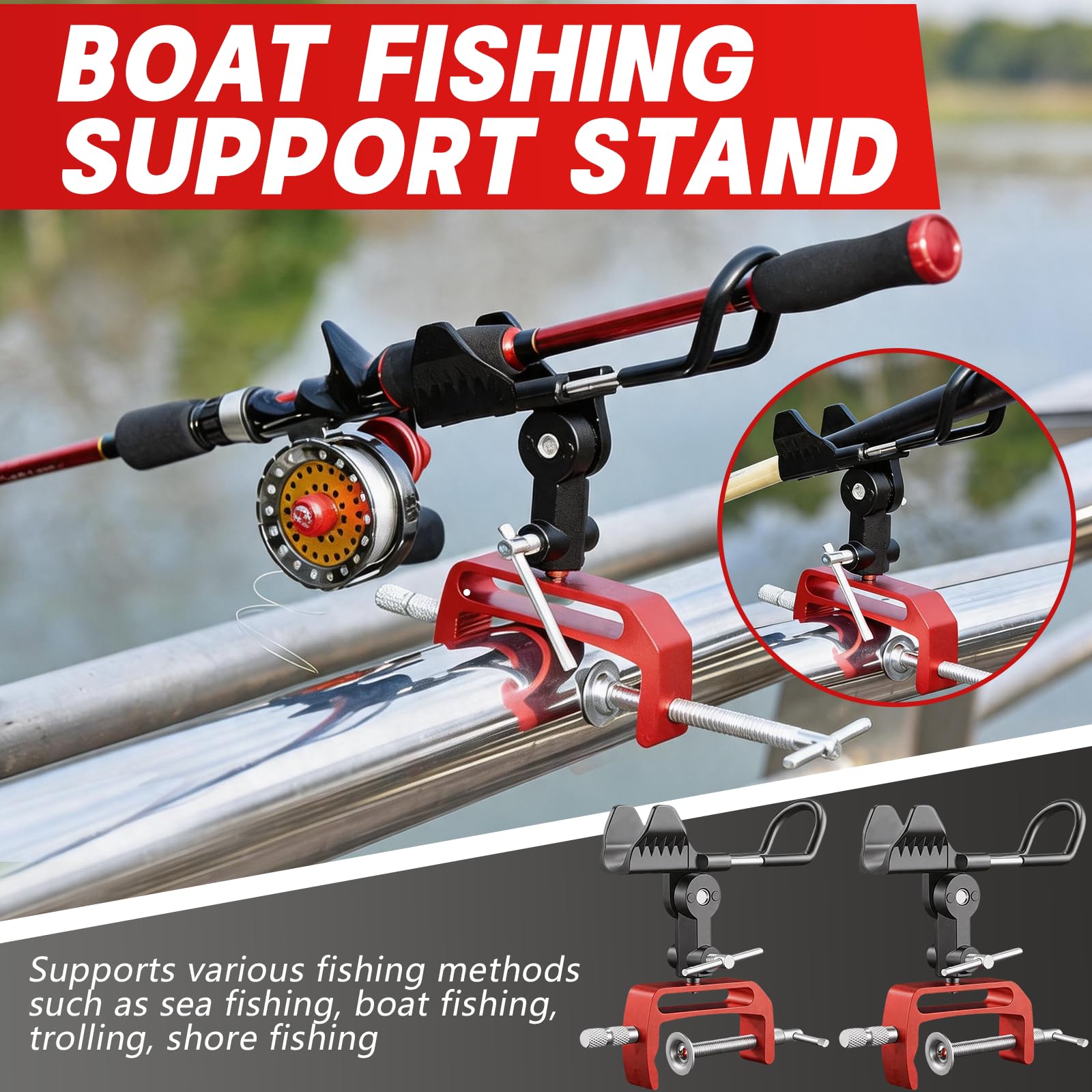 Portacanna Da Pesca, 2PC Supporto Per Canna Da Pesca In Alluminio | Regolabile A 360° Con Clip Maggiorata Universale Portacanna Per Barche Da Pesca Ringhiere Yacht E Parapetti Costieri