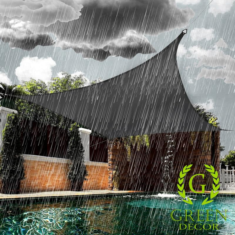 GREEN DECOR Outdoor Water Repellent Sun Shade Sail Canopy Rectangle Complete UV & Rain Protection for Car Parking,Patio and Garden,Backyard Lawn with SS Triangle & Rope (Grey 14 X 20 Feet)