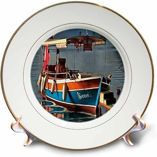 3dRose 8 inch Porcelain Plate - Sultan Taxi Boat Marmaris Nautical Art Acrylic Art - Taxi Boat