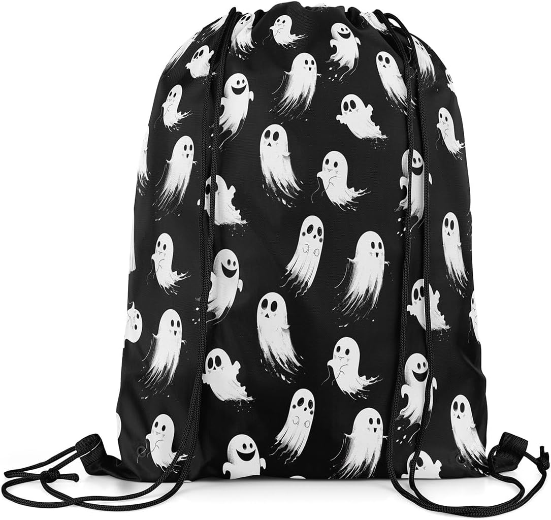 jejeloiu Happy Ghost Drawstring Bags 13" x15 Waterproof