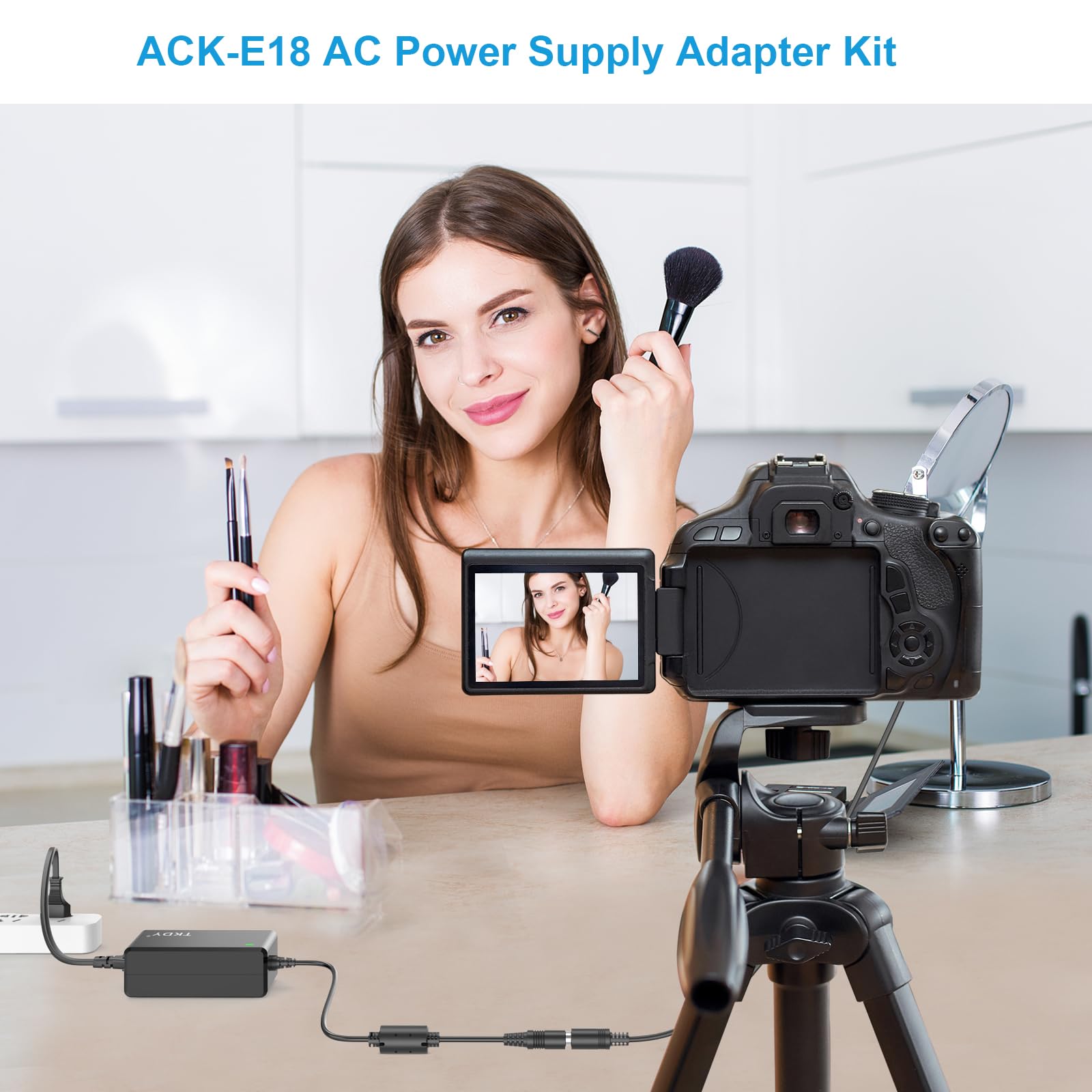 ACK-E18 Alimentador CA suministrado DR-E18 Kit cargador acoplador CC para cámaras Canon EOS Rebel T6i T6s T7i T8i SL2 750D 760D 850D 77D 200D 250D Kiss X8i X9i X10i 8000D 900D RP cámaras