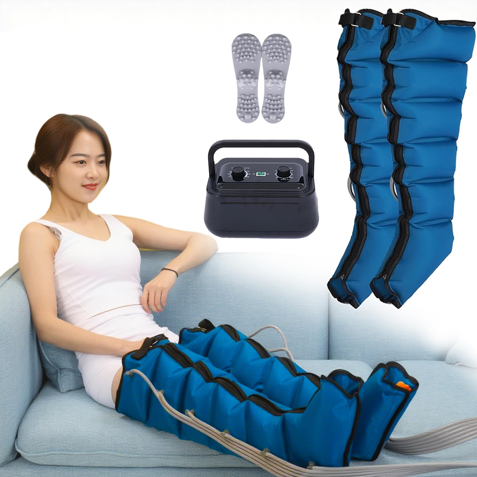 Massaggiatore elettrico per gambe a compressione d'aria, massaggiatore per piedi e gambe a compressione d'aria per pressoterapia a 6 cavità, strumento per il rilassamento di tutto il corpo,
