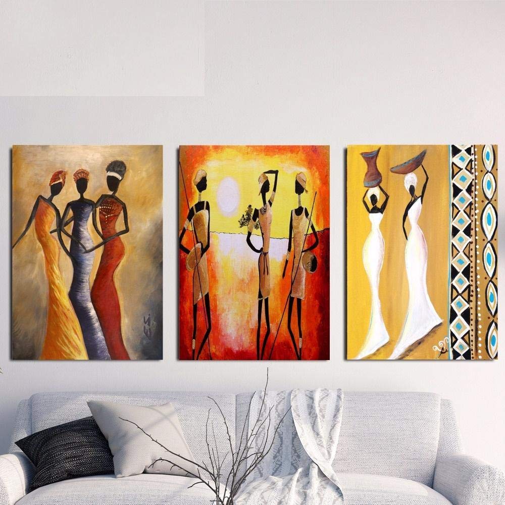 ArtistryCanvas Quadro Donna Africana – Set 3 Stampe Su Tela Con Cornice 30x40 Cm | Decorazione Parete Moderna