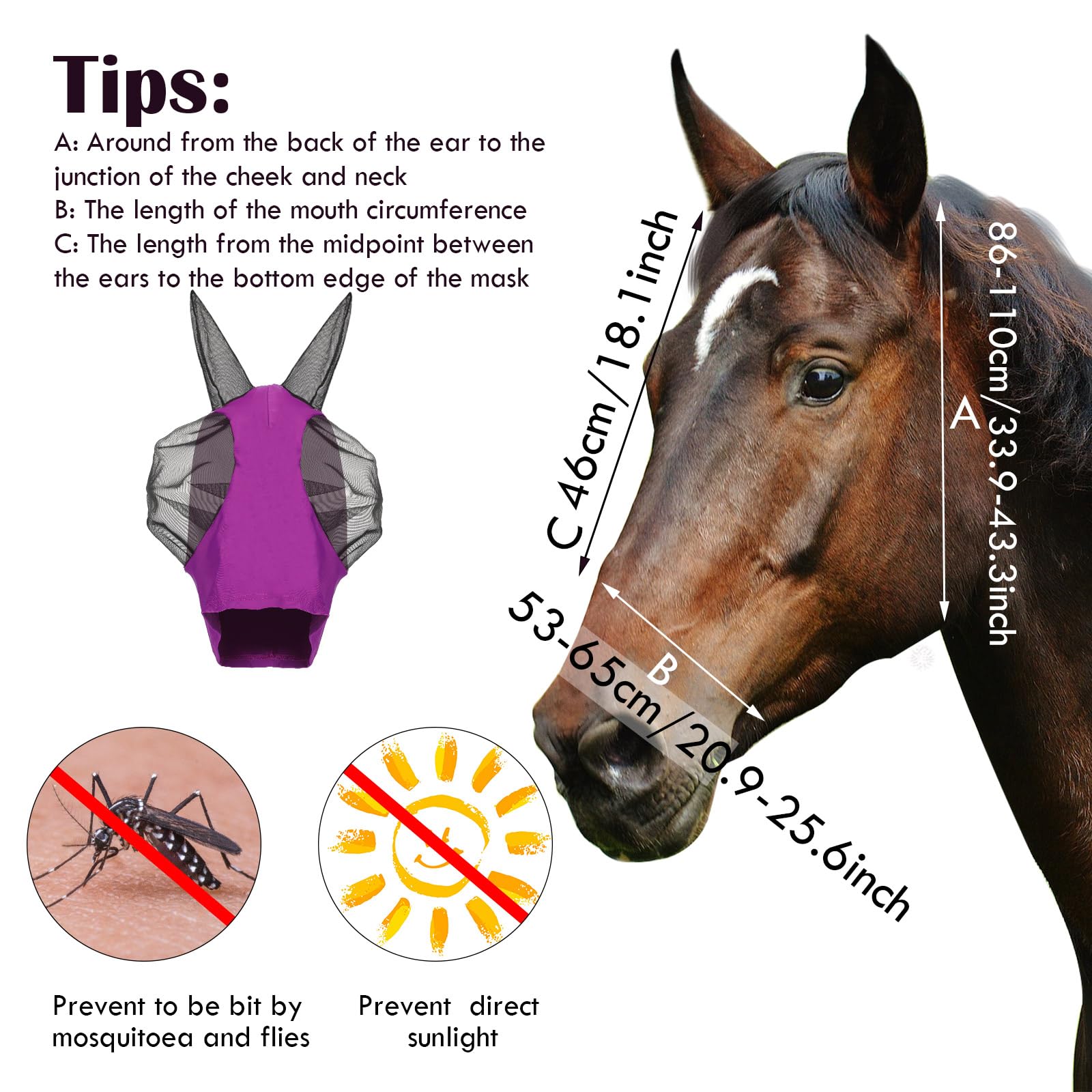 Hestya 2 Pieces Horse Fly Masks for Horses Horse Mask with Ears Smooth and Elasticity Fly Mask with UV Protection (L,Purple, Pink) - Image 2