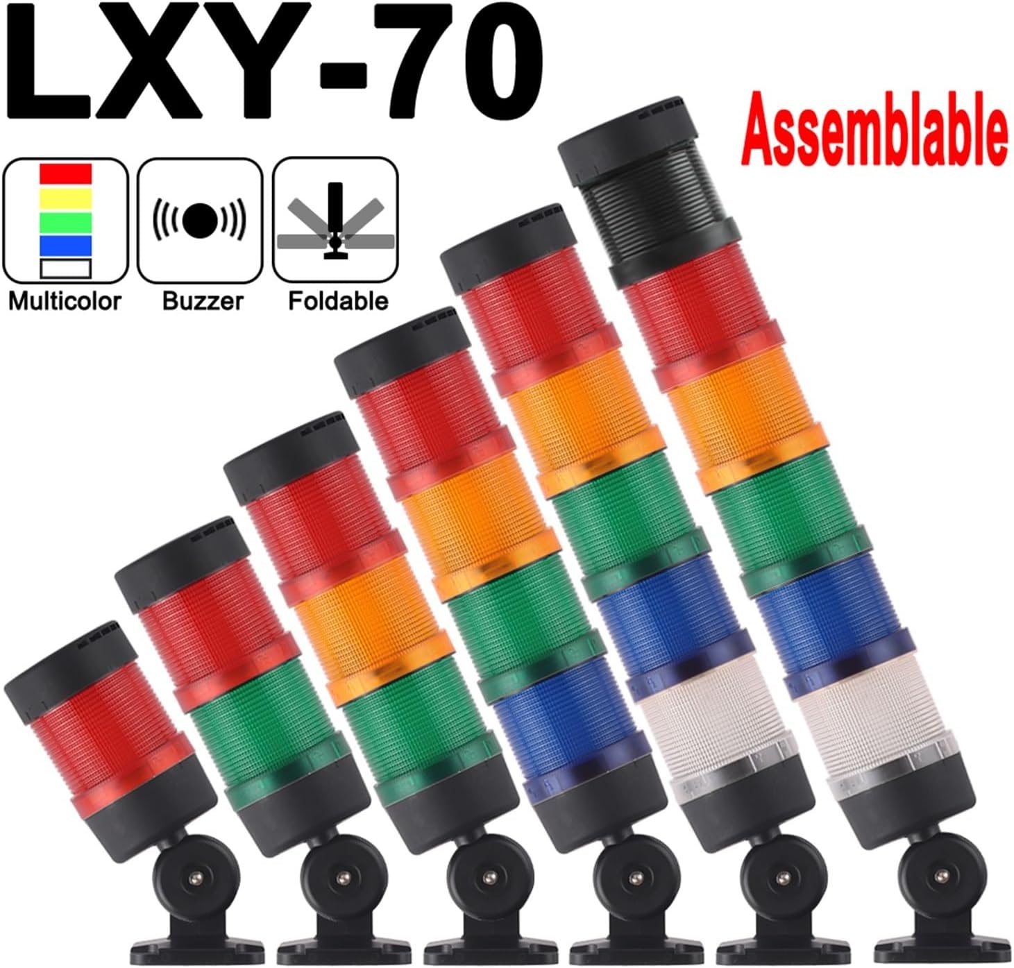 70mm Signal Alarm Caution Indicator Industrial Stack Tower Warning Light 24v220v Steady/Flash/Rotary Lamp LED for Machine Buzzer