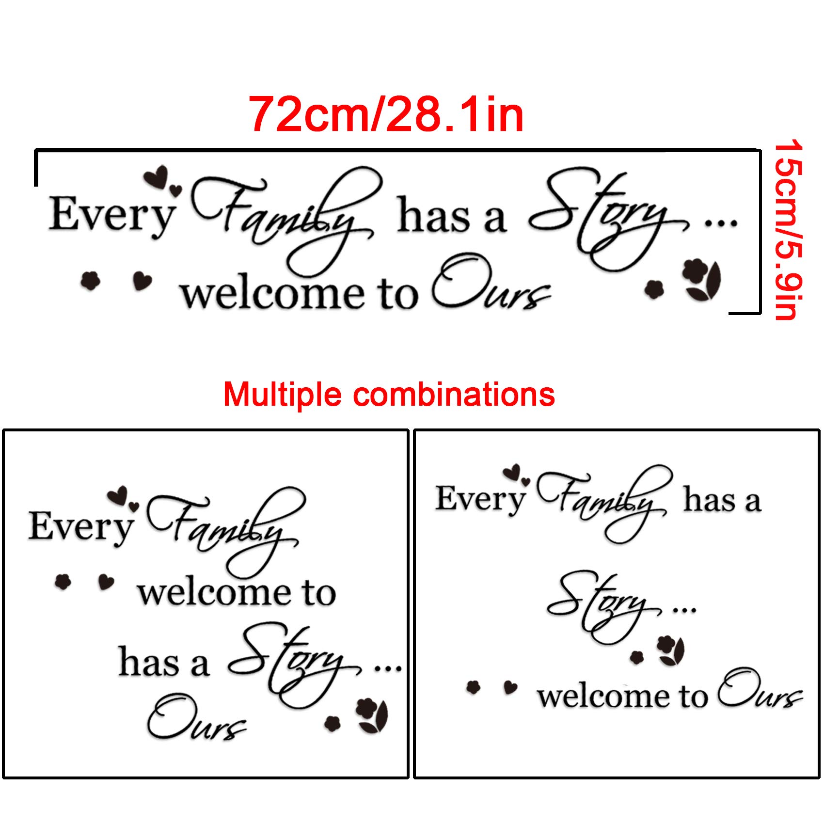 Adesivo Murale Con Scritta 'Every Family Has A Story' - Decorazione Parete PVC Nero 72x15cm - Foto 5