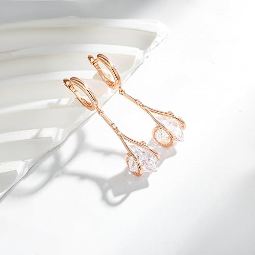 Miniatura 4 de SuiTable - Aretes colgantes para mujer, aretes colgantes de moda para mujer, aretes colgantes chapados en oro de 14 quilates, joyería antialérgica