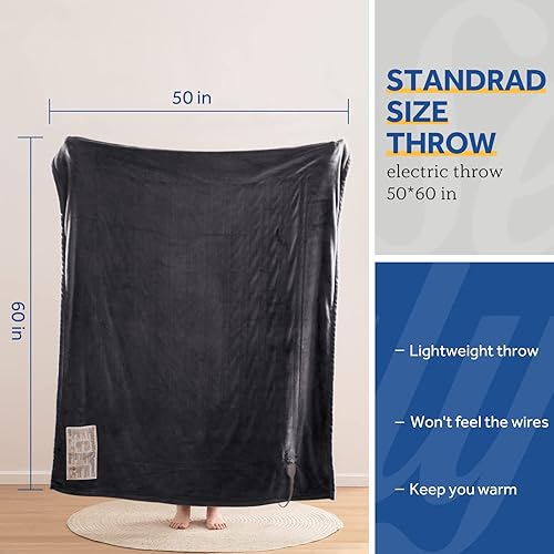 Miniatura 8 de SEALY Manta eléctrica térmica, manta térmica de franela con 6 ajustes de calor y apagado automático de 2 a 10 horas, calentamiento rápido y