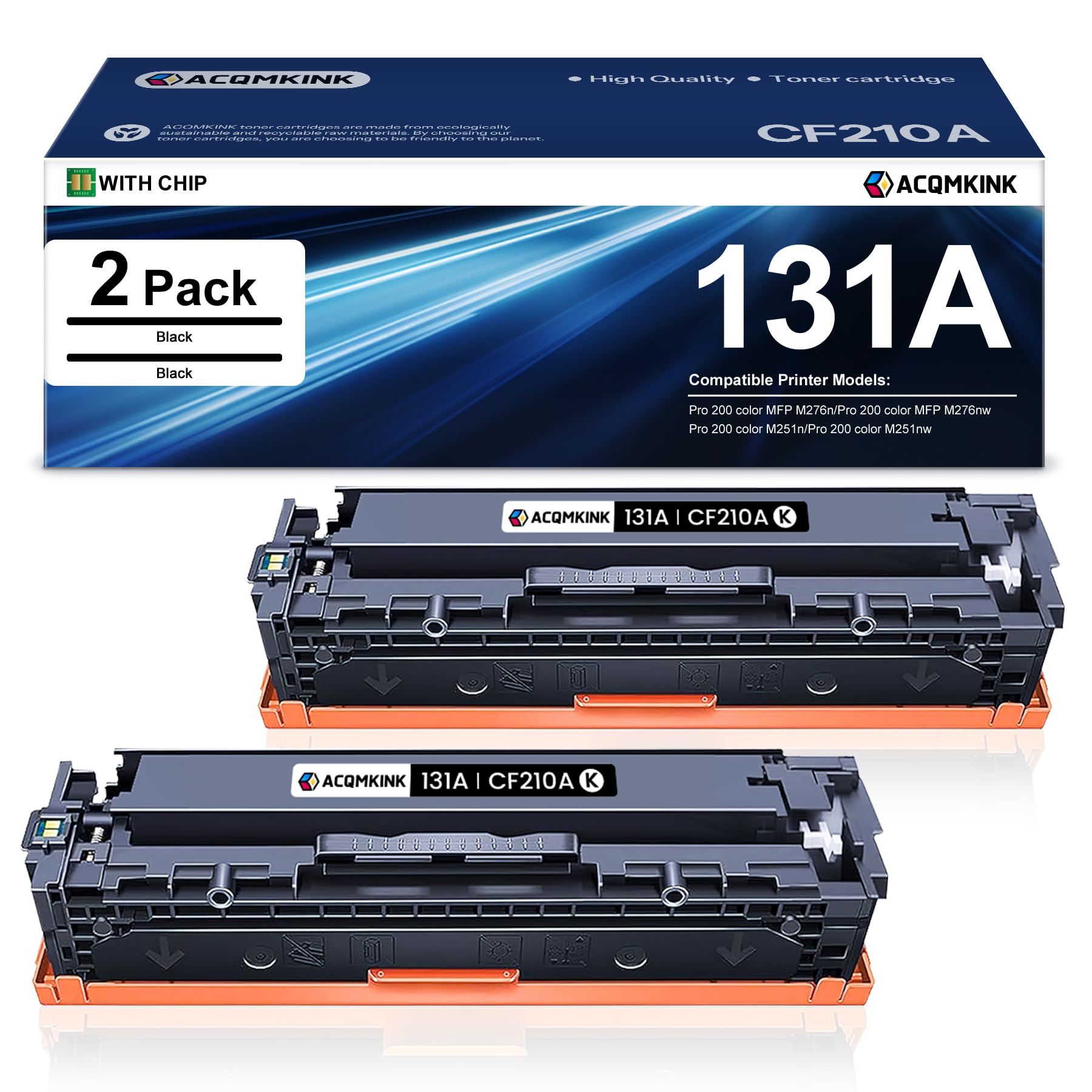 131A Black Toner Cartridge Replacement for HP 131A CF210A Pro 200 Color M251nw M251n M251 M276n M276nw Printer Ink 2 Pack