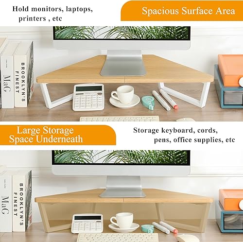 Miniatura 3 de TEAMIX - Soporte de monitor de 26 pulgadas en forma de triángulo, soporte de esquina de escritorio con pata de metal, soporte de computadora de