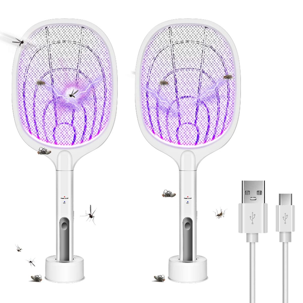 SHREE RAMANAND CREATION Rechargeable Handheld Electric Fly Swatter Mosquito- Insect Killer Racket Bats with UV Light Lamp USB Charging Base Bug Zapper Unique 3-Layer Safety for Home Office White (B0CWVC55M3) Amazon Price History, Amazon Price Tracker