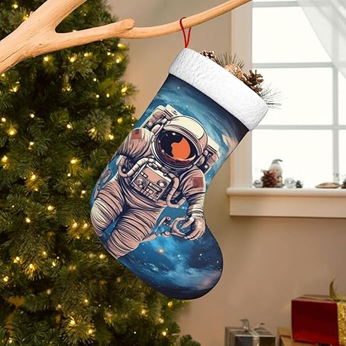 Miniatura 6 de Astronauta Planet Print Christmas Stockings with Plush Cuff Fireplace Hanging Xmas Stocking Christmas Decorations for Family Holiday Xmas Party New