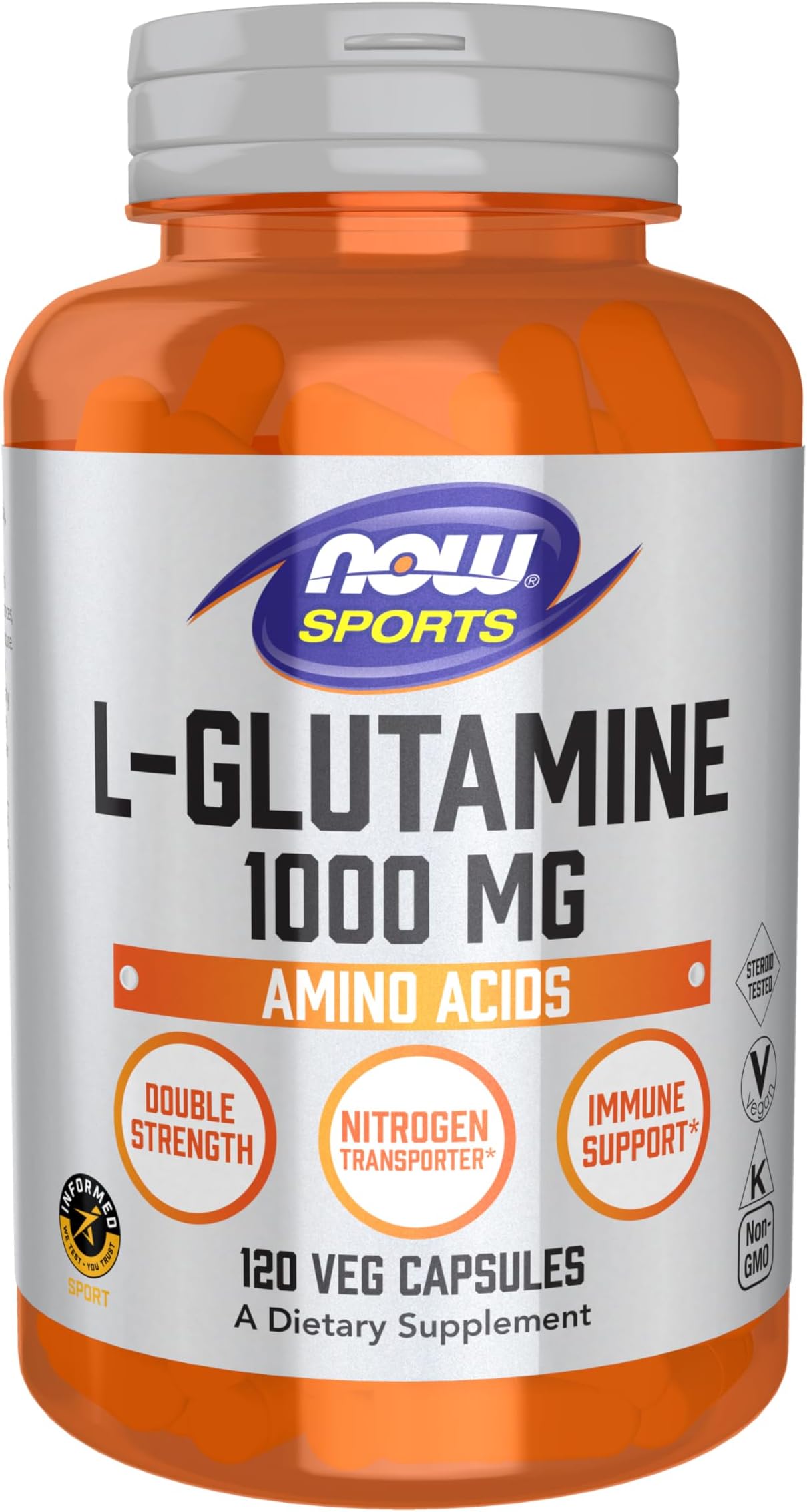 - NOW Foods Sports Nutrition, L-Glutamine, Double Strength 1,000 mg, Amino Acid, 120 Veg Capsules